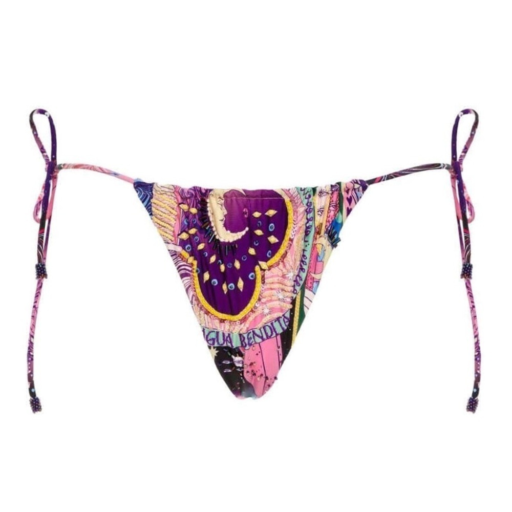NWT Agua Bendita Aldana Eter Tie Sequin Bikini Bottom Pink & Blue Celestial